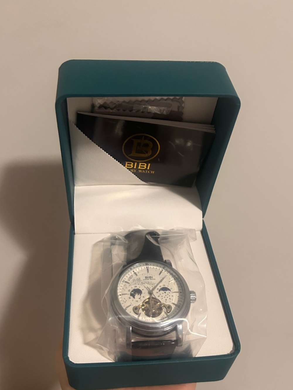 BiBi White Dial Mechanical Watch with Black leather Strap - Picture 3 of 7